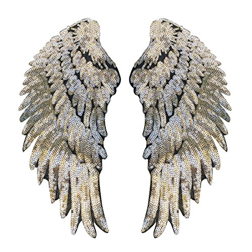 Parche con forma de alas bordado con lentejuelas para planchar a la ropa, 1 par