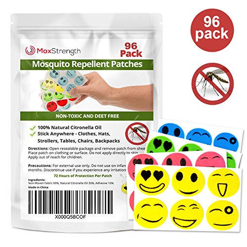 Parches repelentes de Mosquitos MAX Strength, 96 Unidades, Completamente Naturales, Libres de Deet, 6.912 Horas de protección Total, en Bolsa de Viaje resellable, para Actividades al Aire Libre