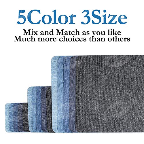 Parches Termoadhesivos, Muscccm 15 Piezas Parches de Vaqueros Coser o Planchar en Los Parches Apliques para Ropa Camiseta Jeans,5 Colores(5 x 5 pulgadas, 3 x 3 pulgadas, 2 x 3 pulgadas)
