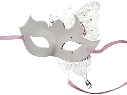 Party Mask - Máscara veneciana para mujer, diseño misterioso de mariposa brillante, para fiesta de máscaras, Halloween y Mardi Gras, metal, Rosa, Large