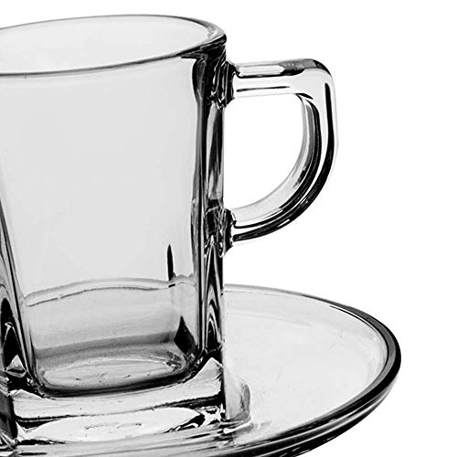 Pasabahce Carre' Servicio Tazas Cefé con Plato, Vidrio, Transparente, 6 Piezas