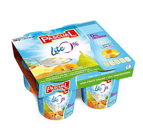 Pascual Yogur Desnatado con Macedonia - Paquete de 4 x 125 gr - Total: 500 gr - , Pack de 6