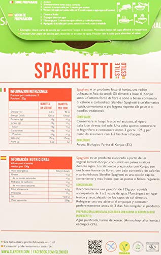 Pasta Konjac Espaguetis sin gluten - pasta hipocalórica - Slendier - 400g BIO (cja 6 uds) Total: 2400g