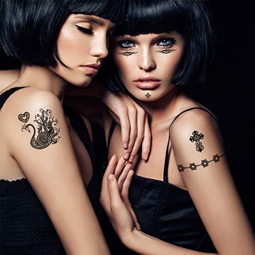 PATAZOK 8PCS, Pegatinas de Tatuaje Temporal Negra, Etiquetas Engomadas del Tatuaje Sexsy, Tatuajes Falsos a Prueba de Agua, Flor, Indio, para Boda，Fiesta，Carnaval a Mujeres, Adultos, Niños