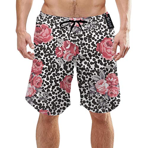 Patrón Floral con Rosas en Leopardo Acuarela Hombre Bañador Verano 3D Impresión Gráfico Casual Casual Natación Pantalones Cortos XL