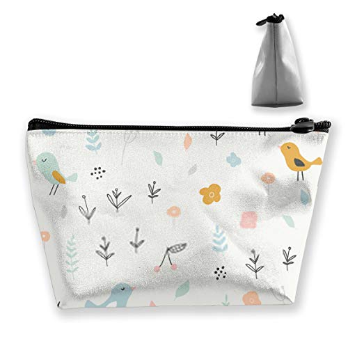 Patrón Infantil con pájaros pequeños y Elementos Florales Bolsa de Maquillaje Creativa escandinava Bolsa de cosméticos Bolsa organizadora Bolsa de Aseo Bolsa de Viaje