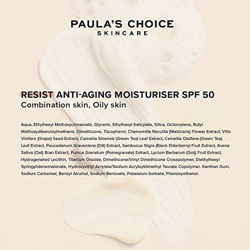 Paula's Choice Resist Crema Fluida Hidratante Facial FPS 50 - Crema Solar Antiedad y Antiarrugas - para Pieles con Puntos Negros & Espinillas - con Vitamina E - Pieles Mixtas a Grasas - 60 ml
