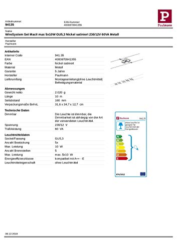 Paulmann 94135 cuerda System Mac II níquel satinado con 5 focos- sin bombillas