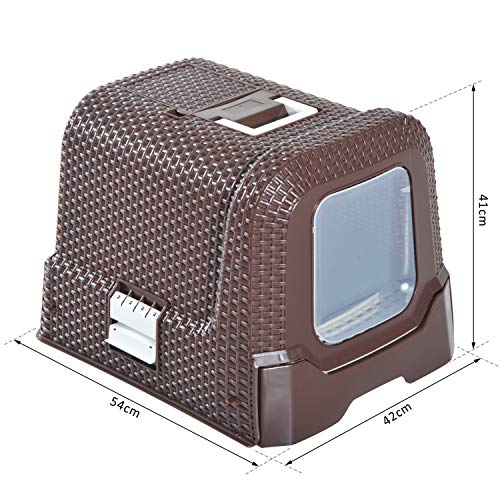 PawHut Arenero Gatos Portatil Cubierto 54x42x41cm Aseo Puerta Basculante Cafe Nuevo