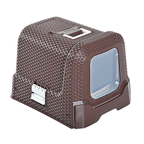 PawHut Arenero Gatos Portatil Cubierto 54x42x41cm Aseo Puerta Basculante Cafe Nuevo