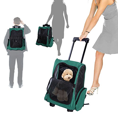 PawHut Transportin Carrito Perro 2 en 1 Mochila Carrito 36x30x49 cm Mascotas Perro Gato Verde