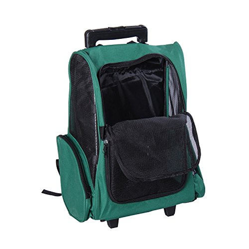 PawHut Transportin Carrito Perro 2 en 1 Mochila Carrito 36x30x49 cm Mascotas Perro Gato Verde