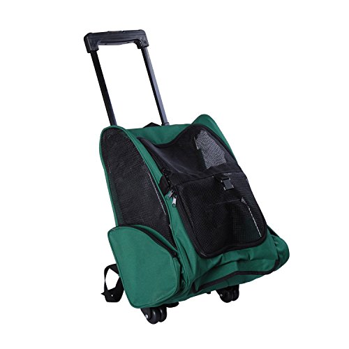 PawHut Transportin Carrito Perro 2 en 1 Mochila Carrito 36x30x49 cm Mascotas Perro Gato Verde