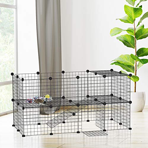 Pawhut Valla Metálica para Mascotas Parque Metálica con 36 Paneles Animales Pequeños Desmontable Diseño DIY Negro 146x73x73cm