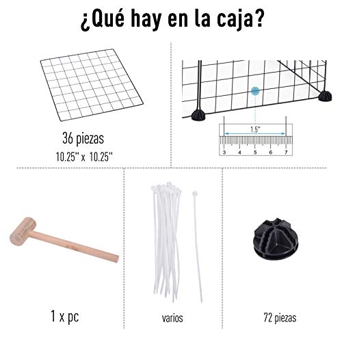 Pawhut Valla Metálica para Mascotas Parque Metálica con 36 Paneles Animales Pequeños Desmontable Diseño DIY Negro 146x73x73cm