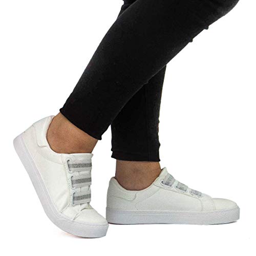 PAYMA - Zapatillas Bambas Deportivas Plataforma Mujer. Tenis Deporte, Casual y Caminar. Cierre Elastico y Velcro. Blancas y Animal Print