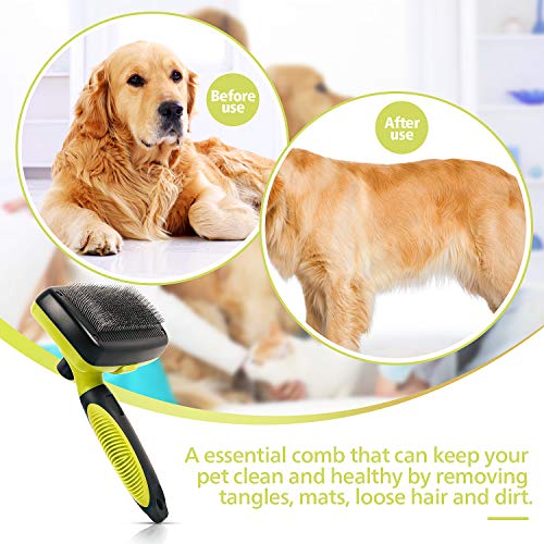 Pecute Cepillo Perros y Gatos Peine para Mascotas Quitar y Remover el Pelo Muerto Carda con Púas Flexible de Acero Inoxidable para Desenredar y Peinar a Mascotas, Reduce 95% de Pelo Suelto Cómodo