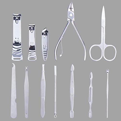 Pedicura Manicura,Diealles Set de Acero Inoxidable de Manicura,Pedicura,Cortauñas,Viajes & Grooming Kit con Funda de PU Piel Marrón (Manicura Pedicura 12 en 1)