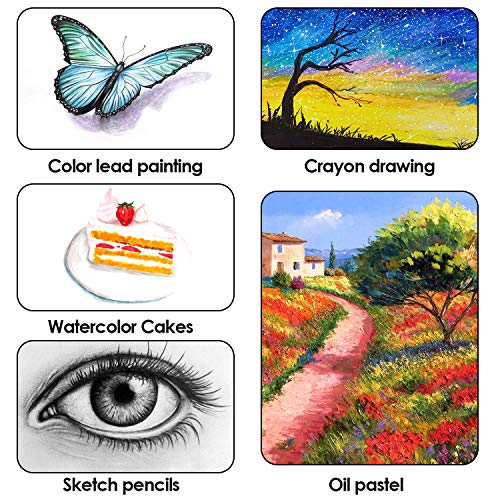 Pedy - 142 pcs Juego de pinturas para niños, maletín de madera, caja de pinturas, lápices de cera, acuarelas, lápices de colores, pasteles al óleo, pasta de aceite, lápices de carbón, paleta, pinceles