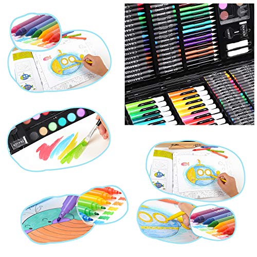 PEDY 164 pcs Maletín de Lápices de Colores, Set Artístico para Dibujar y Bocetar, Juego de Pintura para Niños, Artistas Principiantes, Estuche de Dibujo, Incluye Bloc de Dibujo