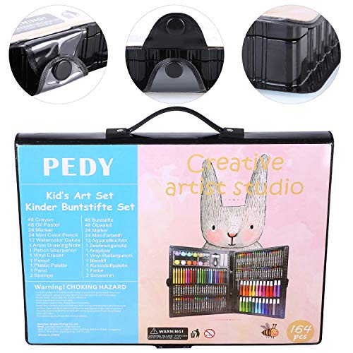 PEDY 164 pcs Maletín de Lápices de Colores, Set Artístico para Dibujar y Bocetar, Juego de Pintura para Niños, Artistas Principiantes, Estuche de Dibujo, Incluye Bloc de Dibujo