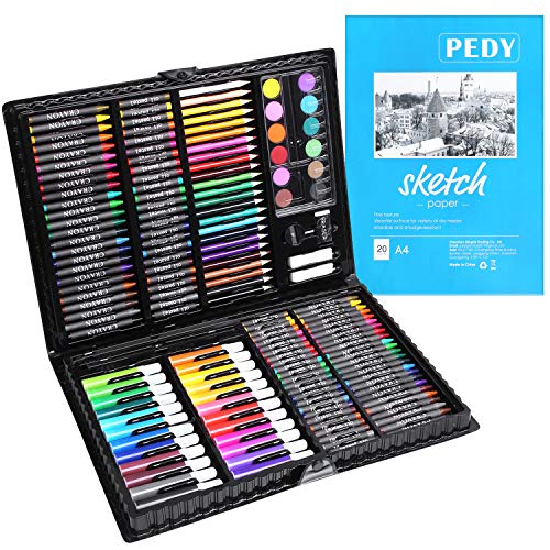 PEDY 164 pcs Maletín de Lápices de Colores, Set Artístico para Dibujar y Bocetar, Juego de Pintura para Niños, Artistas Principiantes, Estuche de Dibujo, Incluye Bloc de Dibujo
