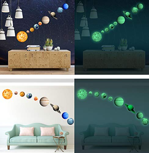 Pegatinas de Pared Luminosos 9 Planetas Pegatina Luminosa 3D Etiqueta Engomada para Habitación Infantil