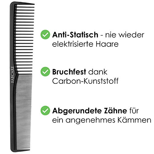 Peine de carbono antiestático FABCARE - Peine de peluquería irrompible de carbono sintético altamente resistente - Peine de corte de pelo y peinado para peluqueros - Peine de pelo de caballeros