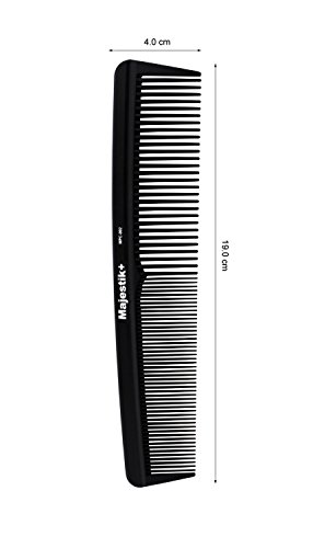 Peine de pelo - un peine de fibra de carbono de peluquería profesional de Majestik +, fuerza y ​​durabilidad, diente medio y fino, negro (MPC-002), con bolsa de producto libre de PVC
