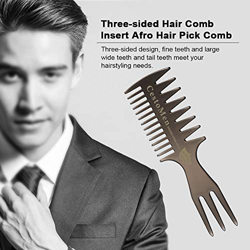 Peine De Tres Lados Anself Insertar Afro Peine de Pelo Masculino Diente Ancho Estilo Clásico de Slick Oil Cepillo de Pelo