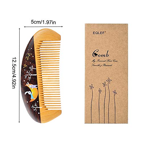 Peine Madera Peine para mujeres, pequeño peine desenredante antiestático con conejo de dibujos animados pintado (Conejo)