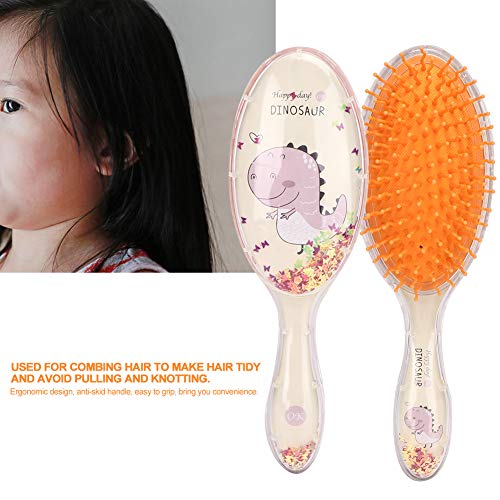 Peine Para El Cabello, Peine Para El Cabello de Dibujos Animados, Hombres Y Niños Para Reducir El Encrespamiento Y El Masaje Cuero Cabel(Dinosaurio rosa con fondo amarillo)