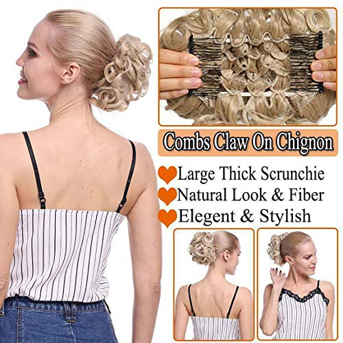 Peines Extensiones de cabello ondulado rizado Moño Extensiones de clip de pelo Natural Ponytail Hair Extensions Chignon rubio ceniza a blanqueador rubio