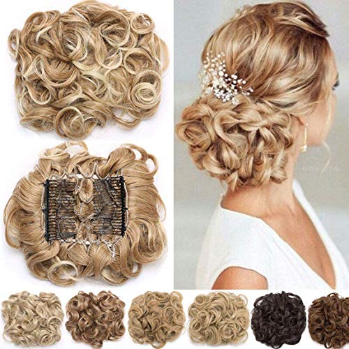 Peines Extensiones de cabello ondulado rizado Moño Extensiones de clip de pelo Natural Ponytail Hair Extensions Chignon rubio ceniza a blanqueador rubio