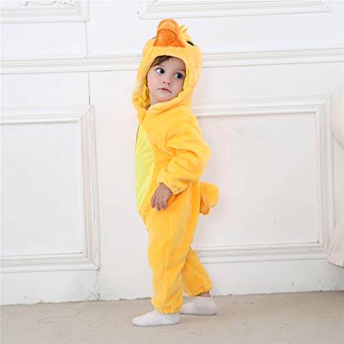 Pelele para bebé recién nacido, unisex, diseño de animales, con cremallera y capucha, mono de franela para otoño e invierno Pato amarillo 24 meses