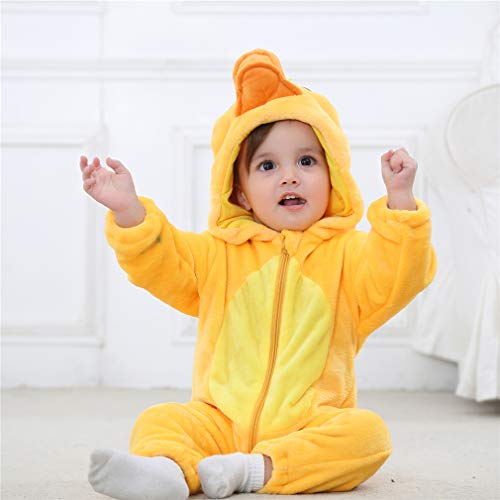 Pelele para bebé recién nacido, unisex, diseño de animales, con cremallera y capucha, mono de franela para otoño e invierno Pato amarillo 24 meses