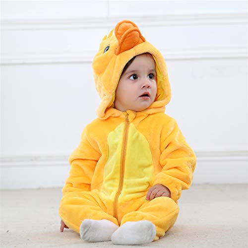 Pelele para bebé recién nacido, unisex, diseño de animales, con cremallera y capucha, mono de franela para otoño e invierno Pato amarillo 24 meses