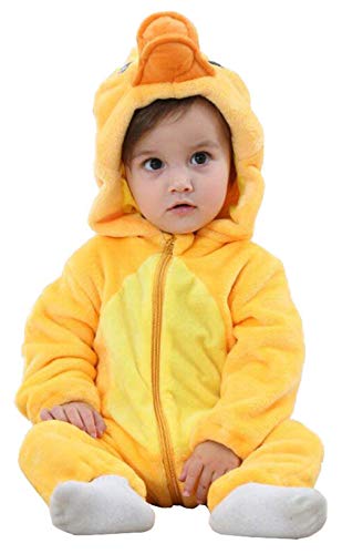 Pelele para bebé recién nacido, unisex, diseño de animales, con cremallera y capucha, mono de franela para otoño e invierno Pato amarillo 24 meses