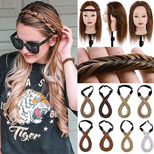 Pelo de cola de pez trenzado diadema trenzas clásico apretado real trenzado diademas elástico estiramiento sintético postizo mujeres niñas belleza accesorio 35g rubio ceniza