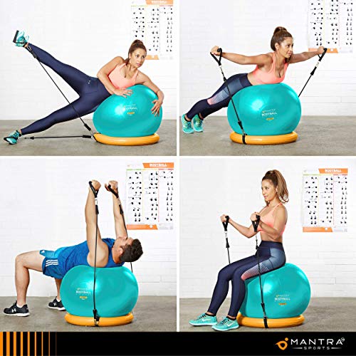 Pelota de Pilates | Balón de Ejercicio | Bola de Embarazada, Yoga, Fitness y Gimnasio - 55cm / 65cm / 75cm Anti Explosión Fitball Silla Equilibrio con Base, Gomas de Resistencia, Guia Fitness y Bomba