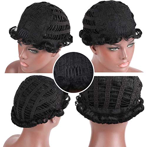 Peluca de cabello humano ondulado para mujer negra, corta y ondulada, ondulada, ondulada, pelucas de cabello humano con ondas marinas, para fiestas diarias de los años 20, peluca n.º 4