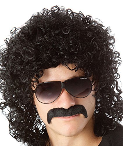 Peluca negra rizada para hombre, de estrella del rock, estilo años 70 y 80, para disfraz de Halloween, fiesta de disfraces