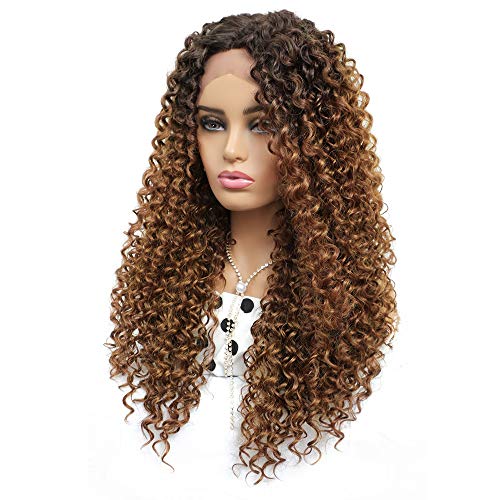 Peluca rubia larga pelucas lace front pelucas pelo natural rizado realistas sinteticas para mujer marrón a rubia 20 inch