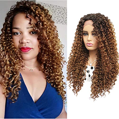 Peluca rubia larga pelucas lace front pelucas pelo natural rizado realistas sinteticas para mujer marrón a rubia 20 inch