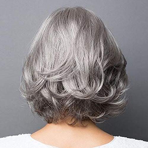 Peluca, señoras Maduras de mediana edad y mayores Cabello Gris plateado Cabello corto y rizado Peluca mullida y realista Bobo Cabello corto Peluca natural