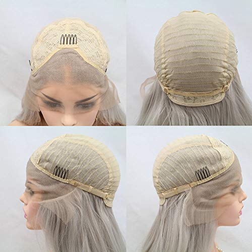 Pelucas rubias pastel/rubio ceniza sin pegamento parte lateral sintético Encaje frente Pelucas para mujeres señoras Cosplay maquillaje Drag Queen pelo largo y rizado animoso (rubio blanco)