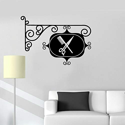 Peluquería cartel etiqueta de la pared crack ventana calcomanía peluquería peluquería decoración de interiores tijeras peine mural