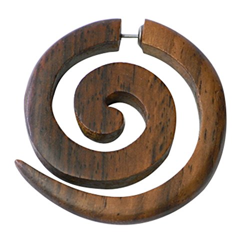 Pendiente Tribal Chic-Net de madera de Sono grande de acero inoxidable de la correa falsa perforaciÃ³n espiral marrÃ³n
