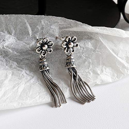 Pendientes Lotus Fun S925 de plata de ley, retro, flores antiguas, borlas, pendientes naturales, creativos y populares, hechos a mano, joyas únicas para mujeres y niñas