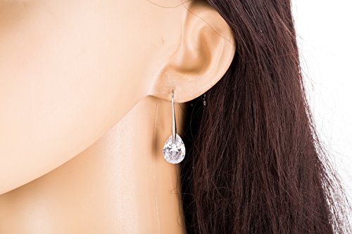 Pendientes Yazilind deslumbrante Ba?ado En Plata l¨¢grima cortada claro c¨²bicos Circonia gancho cuelga la gota mujeres